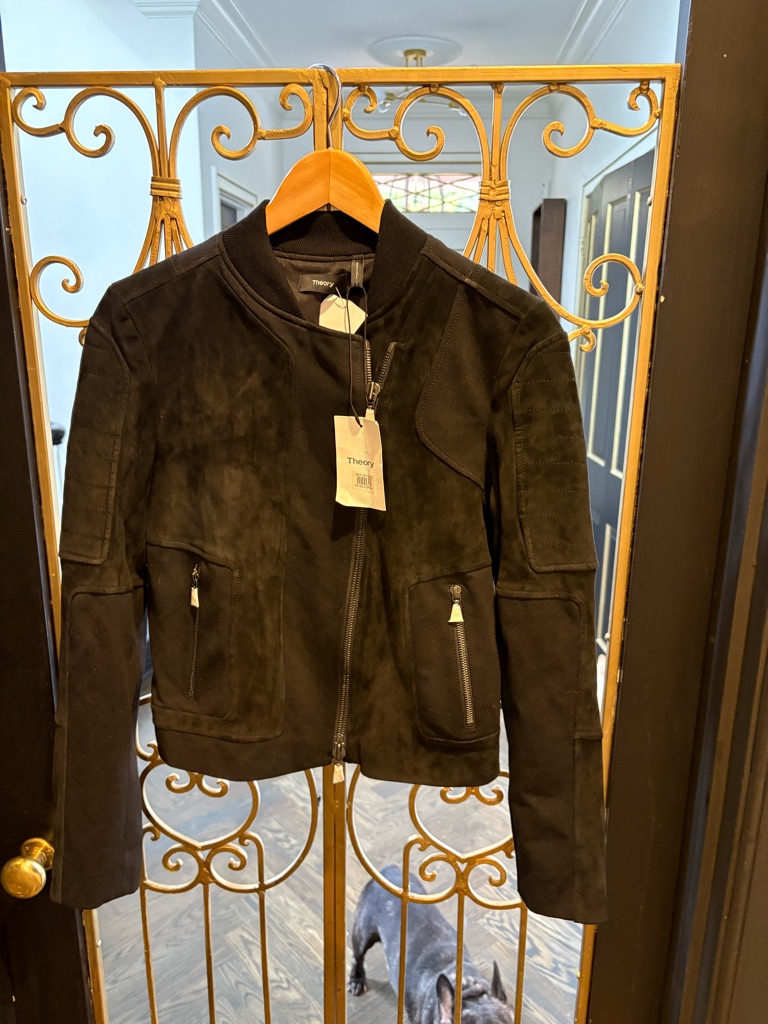 Theory Black Suede And Spandex Bomber Motorcycle Jacket Nwt Medium As Is